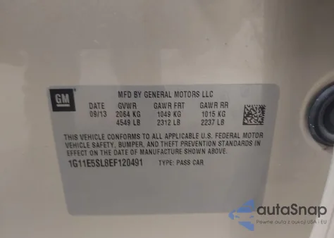 2014 Chevrolet Malibu 2Lt from USA, damaged, VIN 1G11E5SL8EF120491